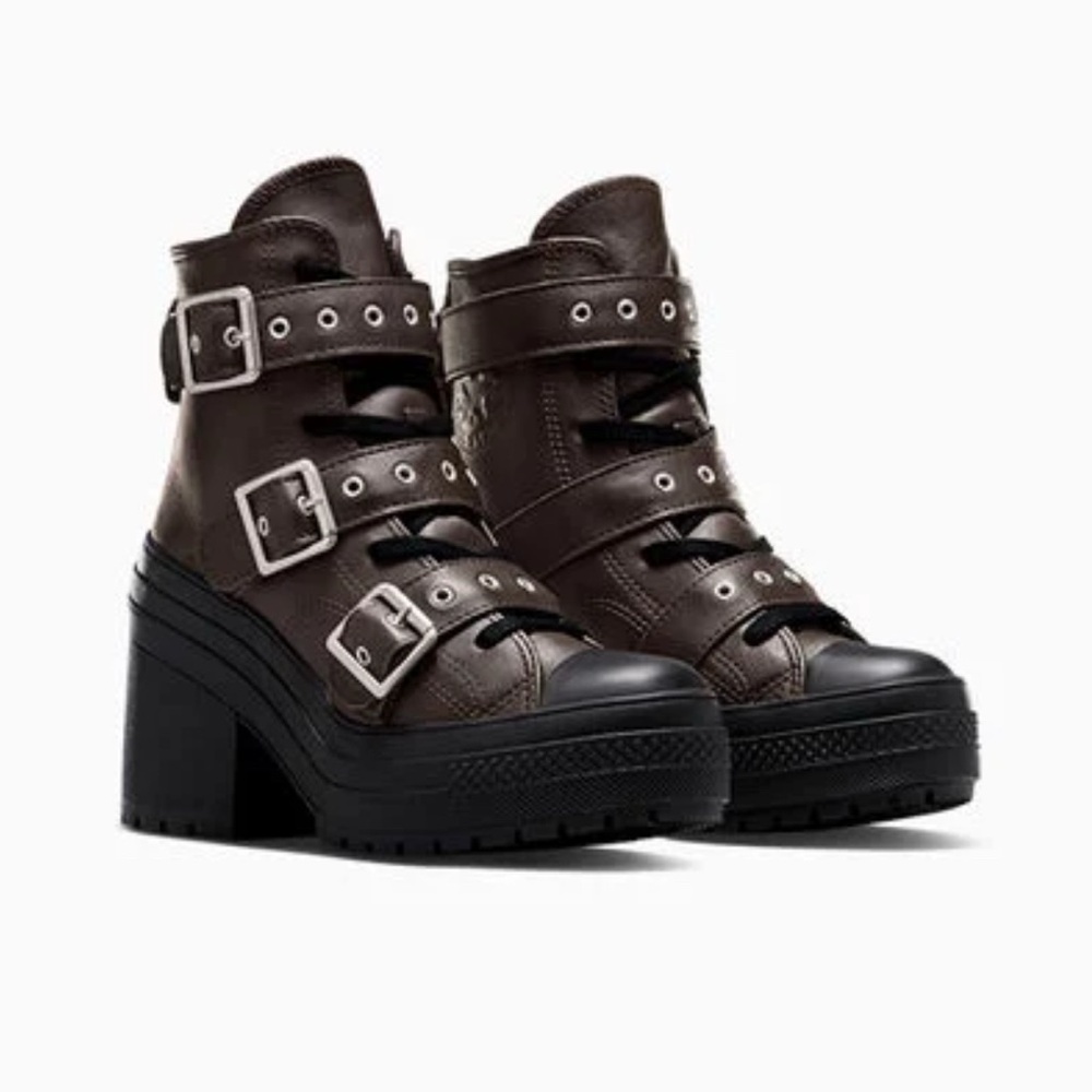 Converse Women’s Chuck 70 De Luxe Heel Hi Boots Size 6 Brown/Black/Silver Buckle
